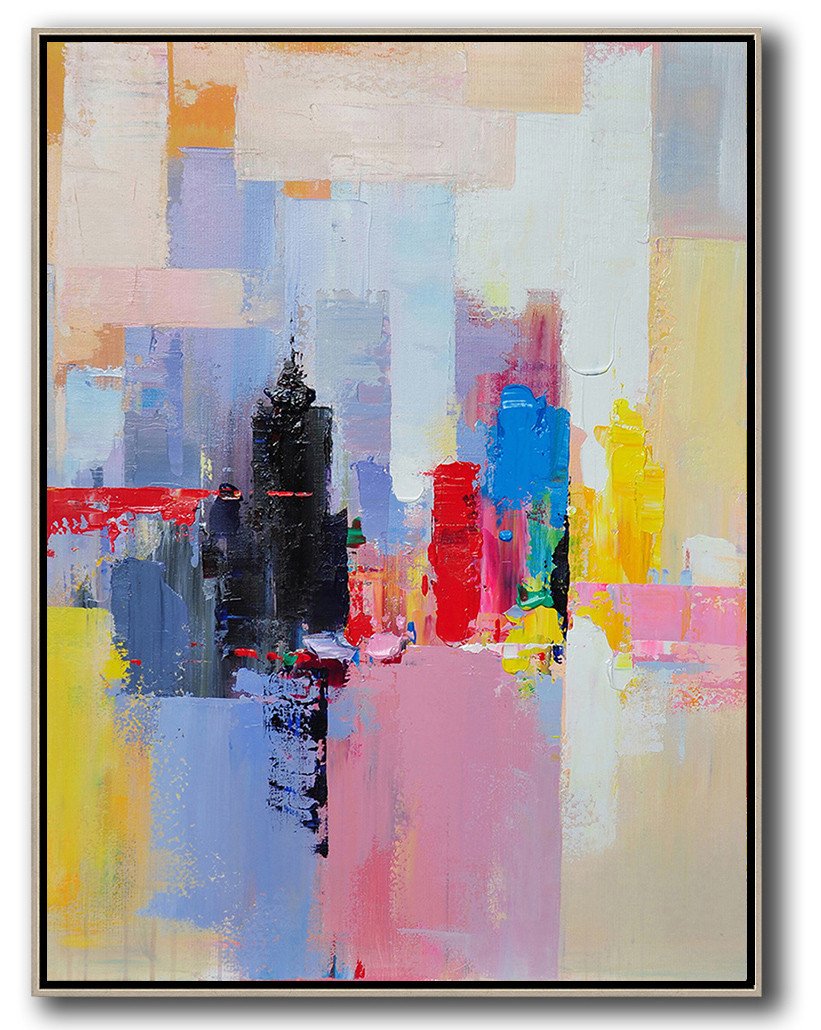 Extra Large Painting,Vertical Palette Knife Contemporary Art,Colorful Wall Art,Black,Red,Pink,Yellow.etc